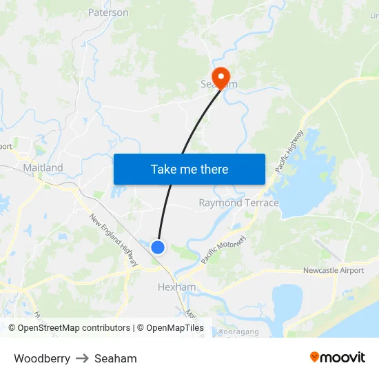 Woodberry to Seaham map