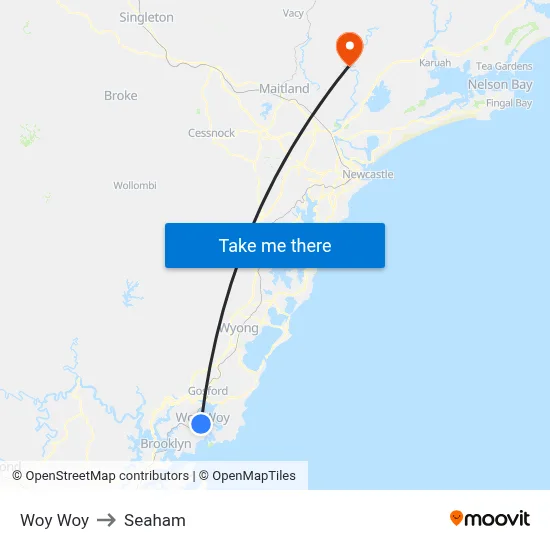 Woy Woy to Seaham map