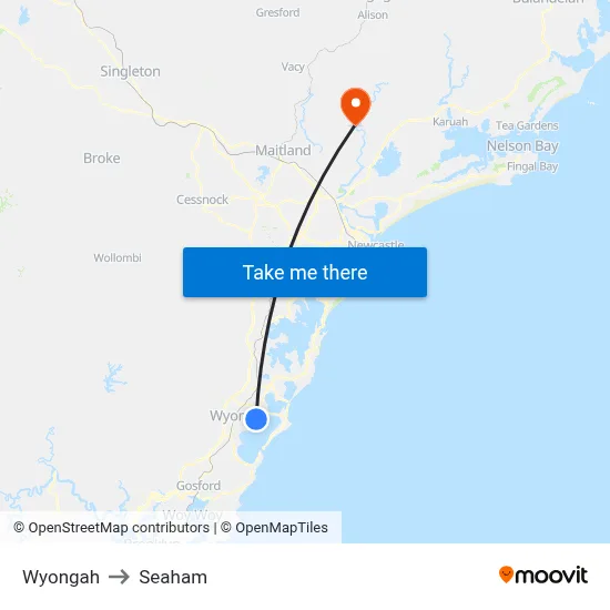 Wyongah to Seaham map