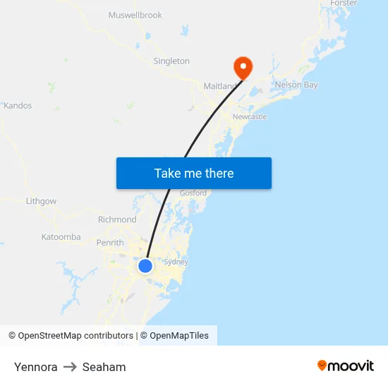 Yennora to Seaham map