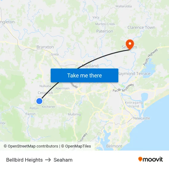Bellbird Heights to Seaham map