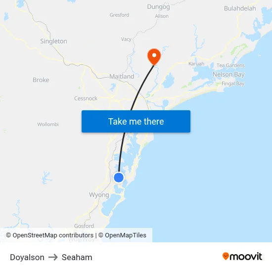 Doyalson to Seaham map