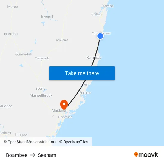 Boambee to Seaham map