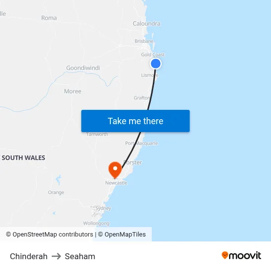 Chinderah to Seaham map