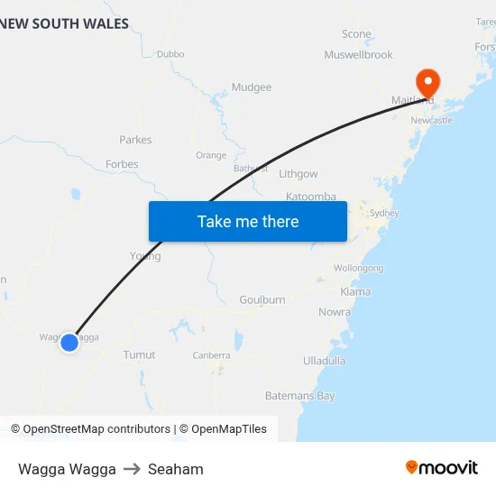 Wagga Wagga to Seaham map