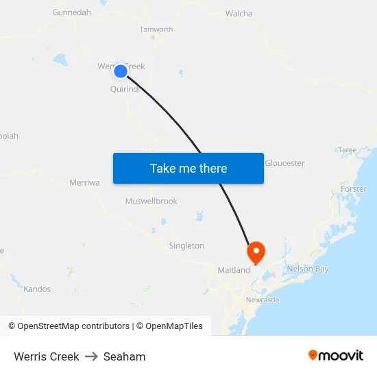 Werris Creek to Seaham map