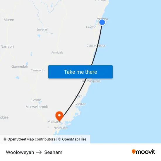 Wooloweyah to Seaham map