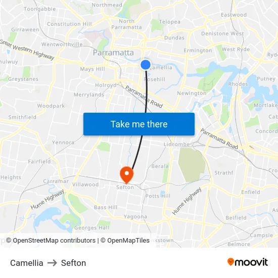 Camellia to Sefton map