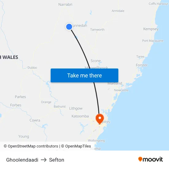 Ghoolendaadi to Sefton map