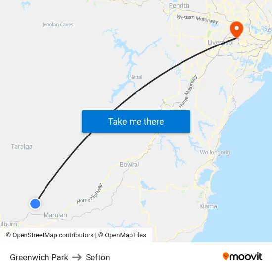 Greenwich Park to Sefton map
