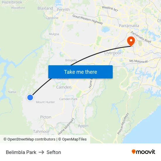 Belimbla Park to Sefton map
