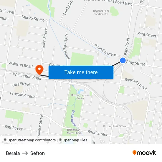 Berala to Sefton map