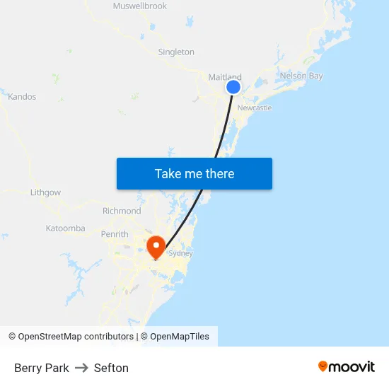 Berry Park to Sefton map