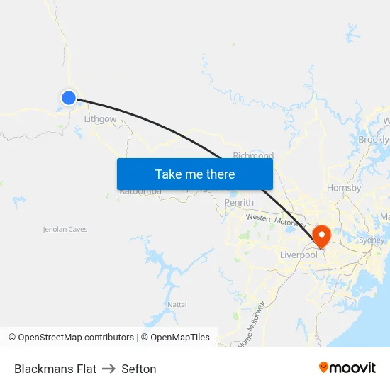 Blackmans Flat to Sefton map
