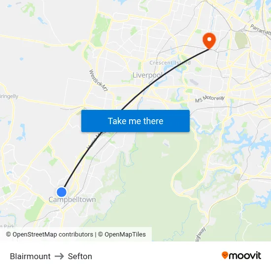 Blairmount to Sefton map