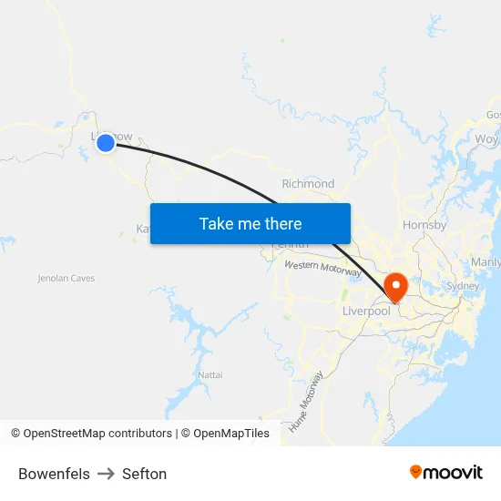 Bowenfels to Sefton map