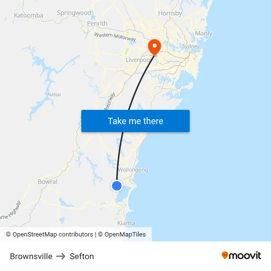 Brownsville to Sefton map