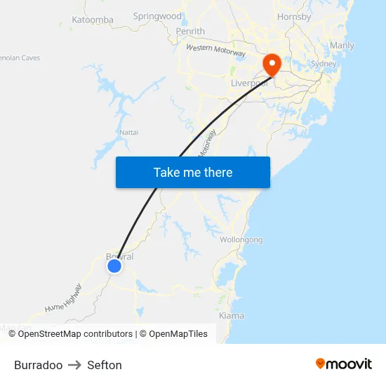 Burradoo to Sefton map