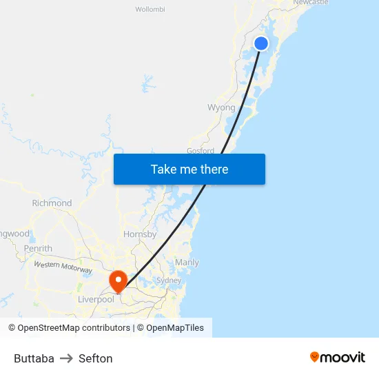 Buttaba to Sefton map