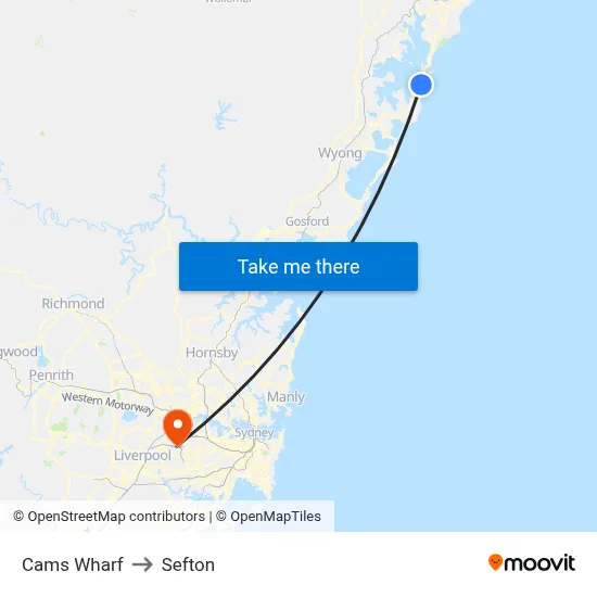 Cams Wharf to Sefton map