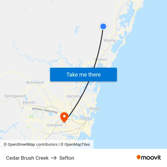 Cedar Brush Creek to Sefton map