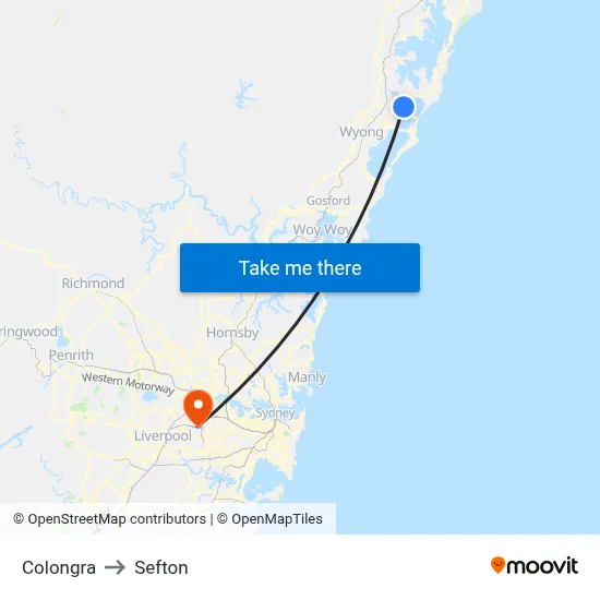 Colongra to Sefton map