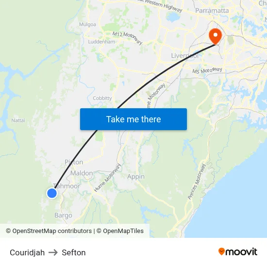 Couridjah to Sefton map