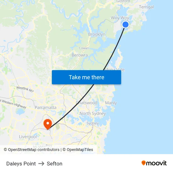 Daleys Point to Sefton map