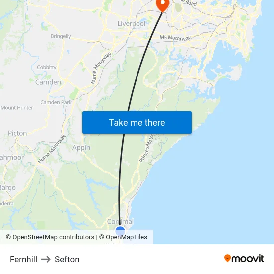 Fernhill to Sefton map