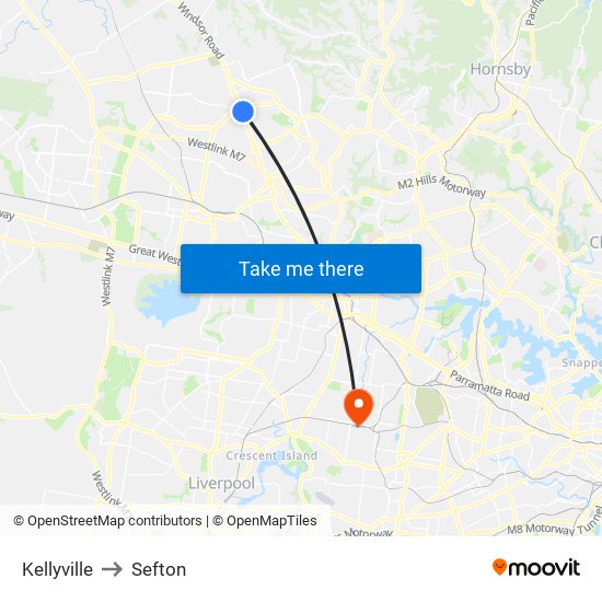 Kellyville to Sefton map