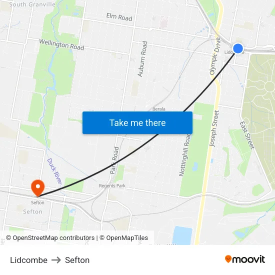 Lidcombe to Sefton map