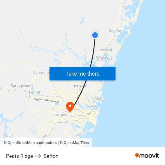 Peats Ridge to Sefton map