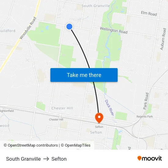 South Granville to Sefton map