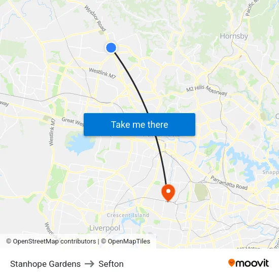 Stanhope Gardens to Sefton map