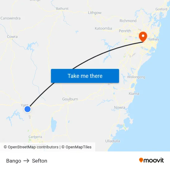 Bango to Sefton map