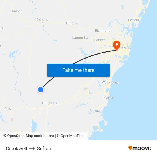 Crookwell to Sefton map