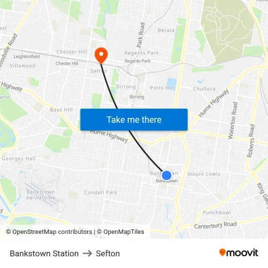 Bankstown Station to Sefton map