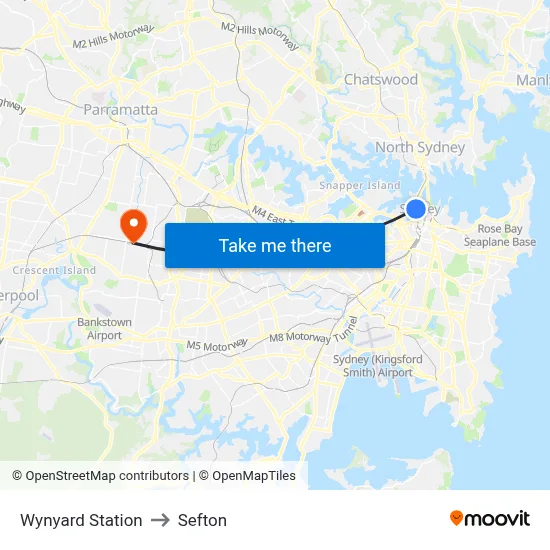 Wynyard Station to Sefton map