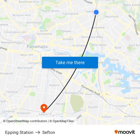 Epping Station to Sefton map