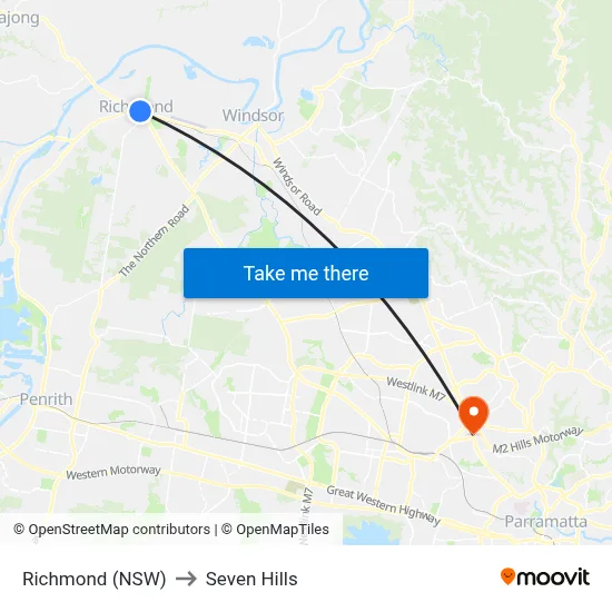 Richmond (NSW) to Seven Hills map