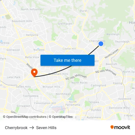 Cherrybrook to Seven Hills map