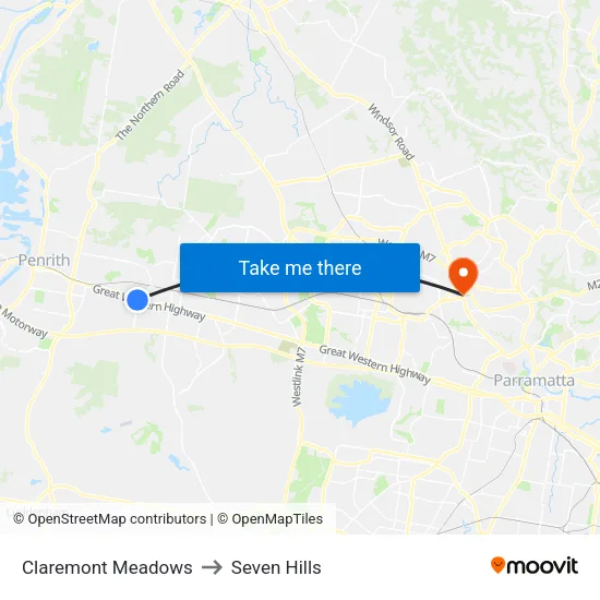 Claremont Meadows to Seven Hills map