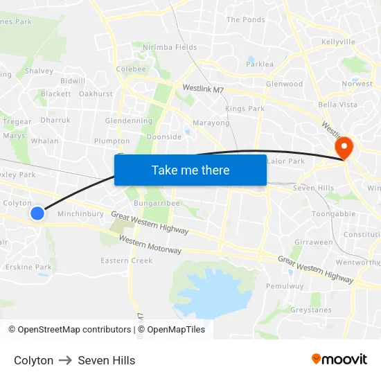 Colyton to Seven Hills map