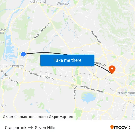 Cranebrook to Seven Hills map