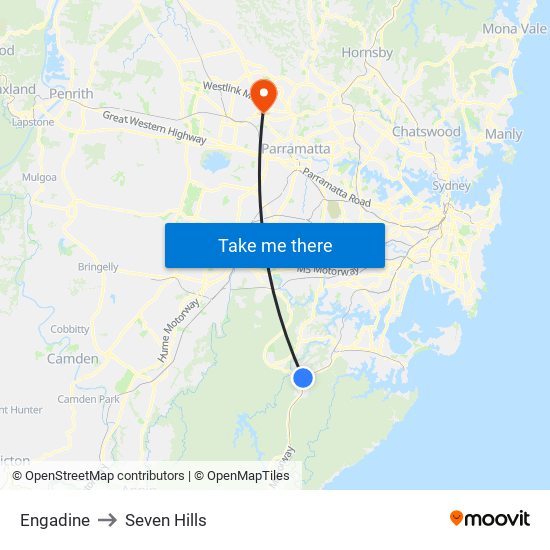 Engadine to Seven Hills map
