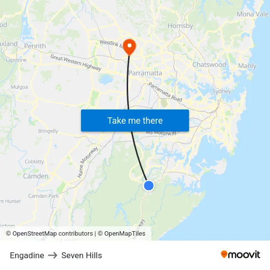 Engadine to Seven Hills map