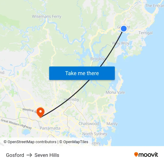 Gosford to Seven Hills map