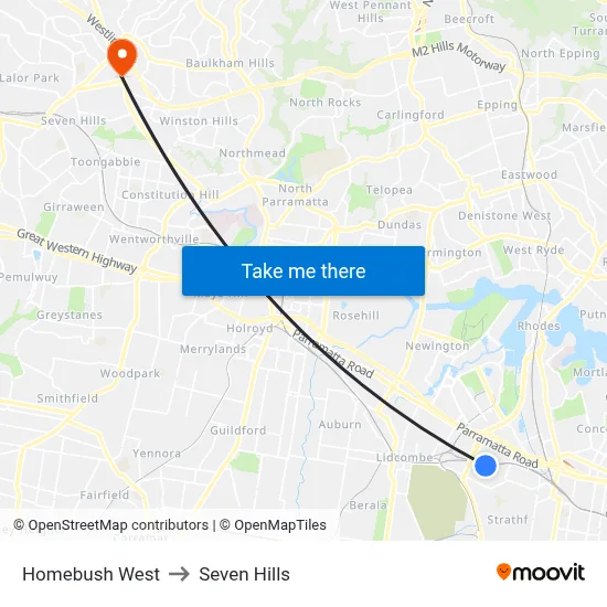 Homebush West to Seven Hills map