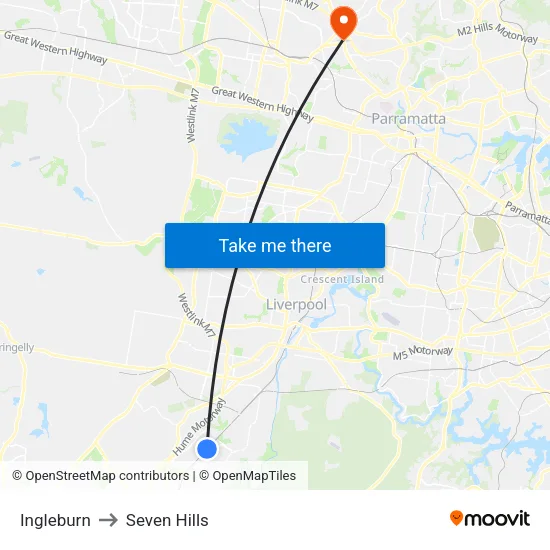 Ingleburn to Seven Hills map