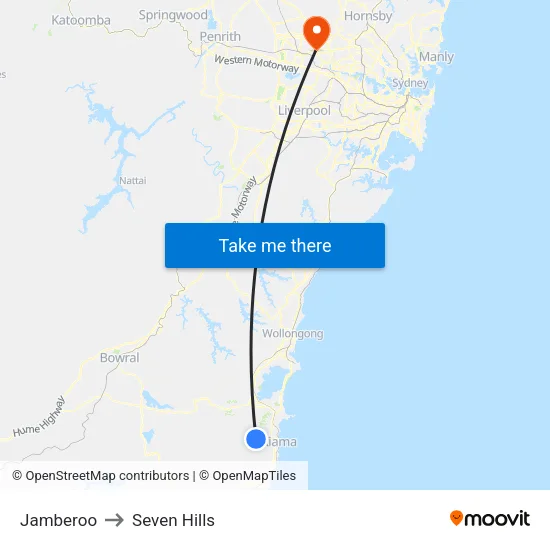 Jamberoo to Seven Hills map